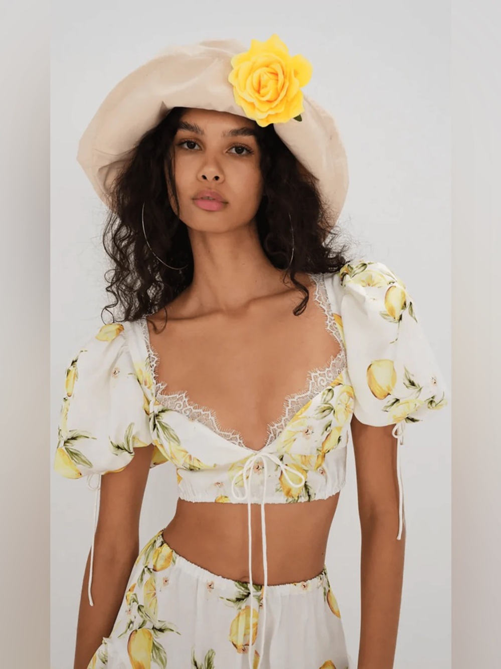 For Love & Lemons Alana Lemon Crop Top size M